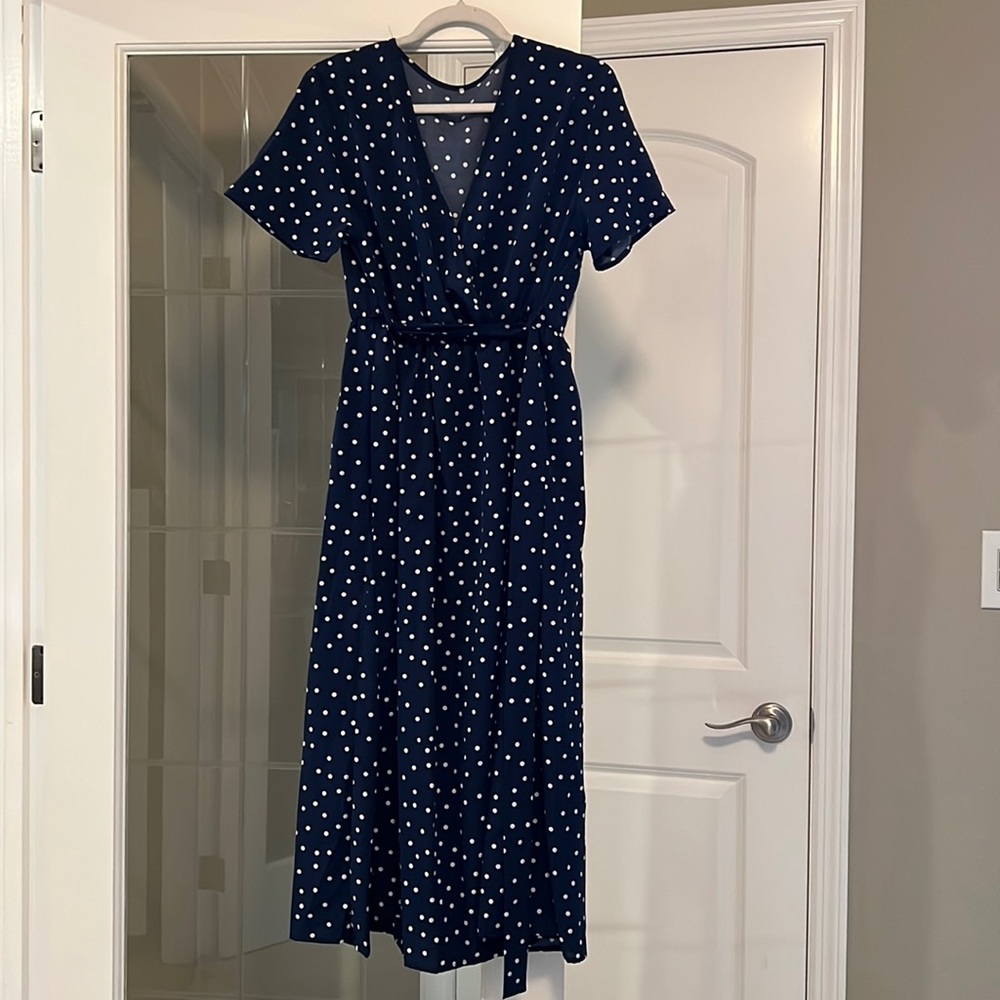 Navy with White PokaDot Dress